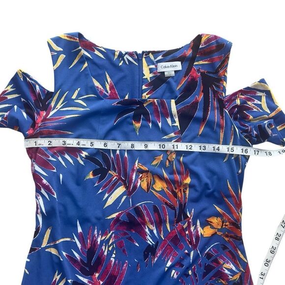 Calvin Klein Tropical Blue and Purple Cold Shoulder Dress Size 6 - Picture 11 of 14